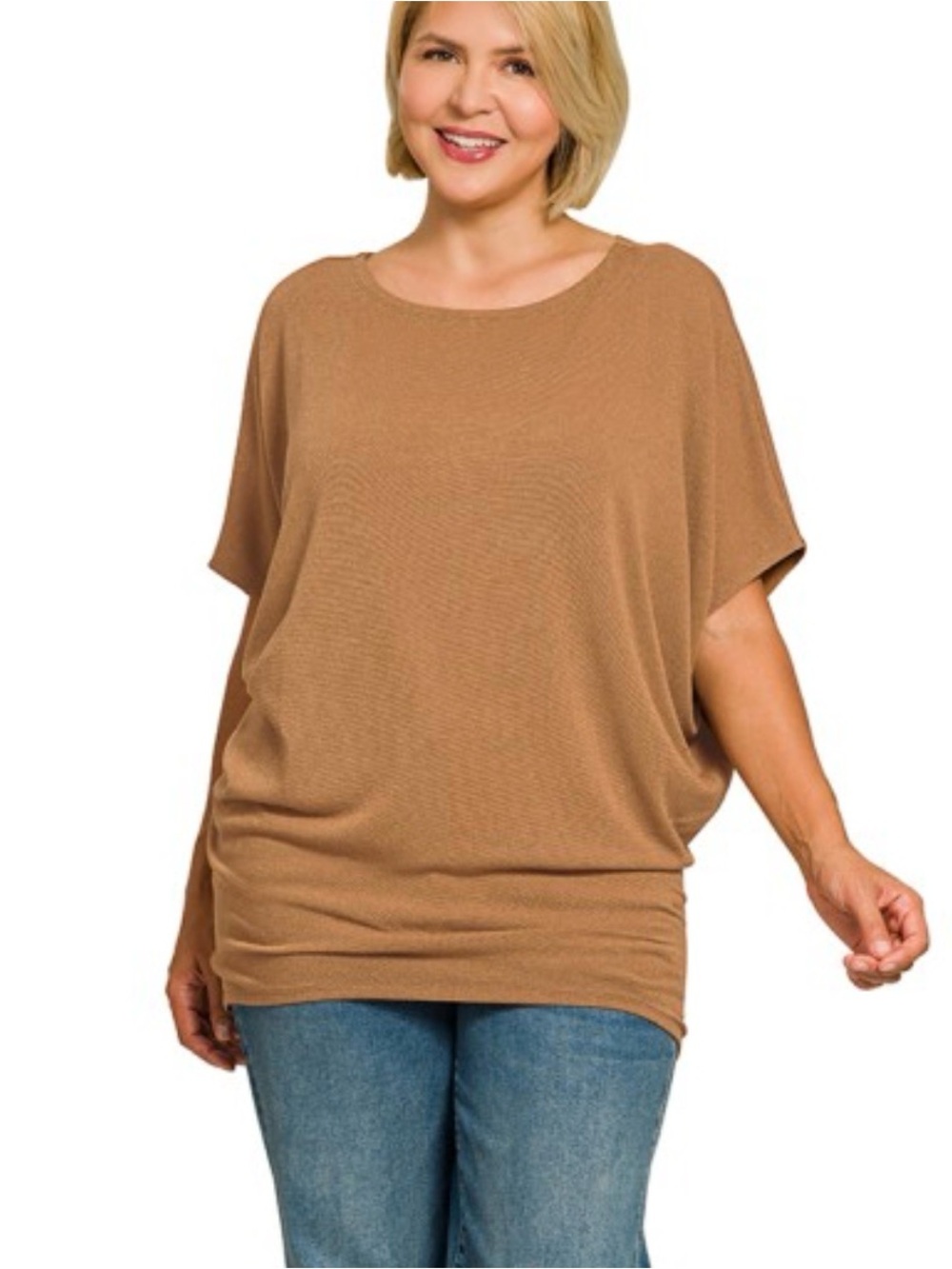Zenana Outfitters Relaxed Dolman Tunic Top - Camel
